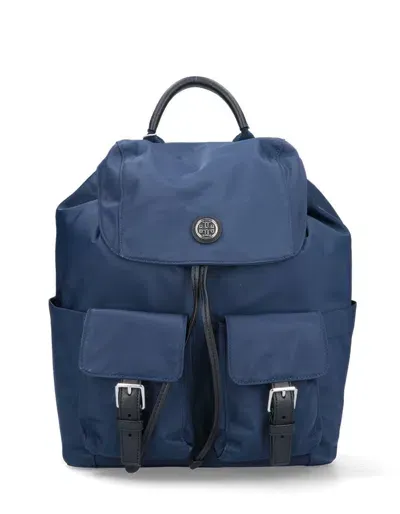 Tory Burch Logo Plaque Drawstring Backpack In Blue