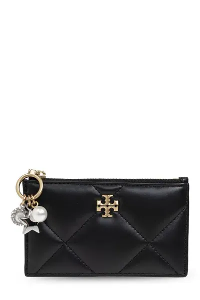 Tory Burch Logo Plaque Quilted Card Case In Black