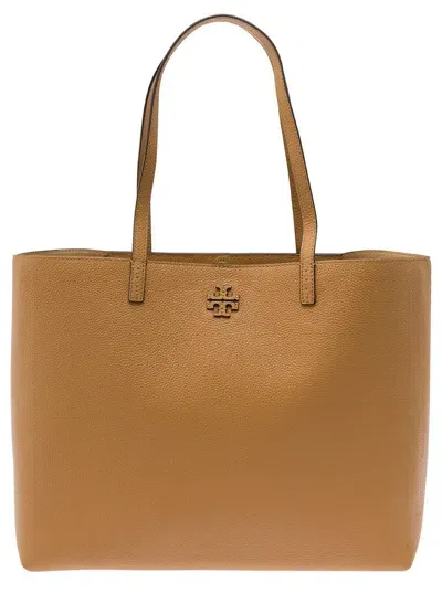 Tory Burch 'mcgraw' Brown Tote Bag Wit Double T Detail In Grainy Leather Woman