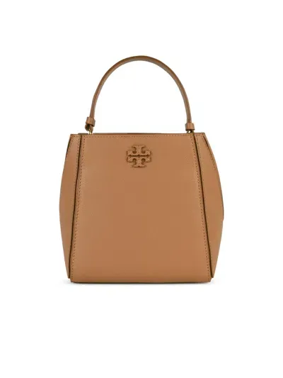 Tory Burch Mcgraw Bucket Bag In Beige Leather In Tiramisu