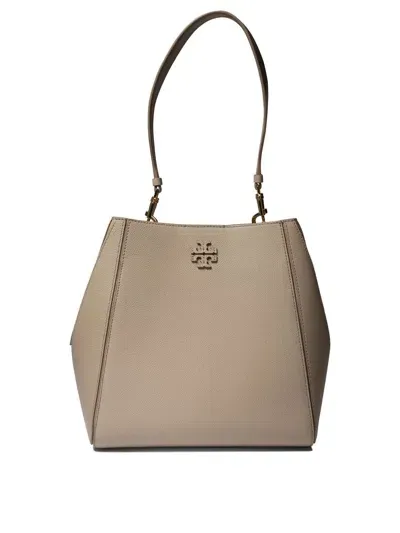 Tory Burch Mcgraw Leather Bucket Shoulder Bag In Grey