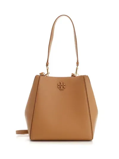 Tory Burch Mcgraw Leather Bucket Bag In Tiramisu