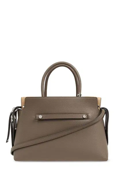 Tory Burch Mercer Pebbled Satchel Tote Bag In Beige