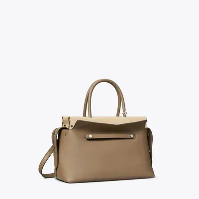 Tory Burch Mercer Pebbled Satchel In Wild Mushroom