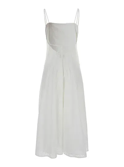 Tory Burch Midi White Dress With Embroidery In Cotton Woman