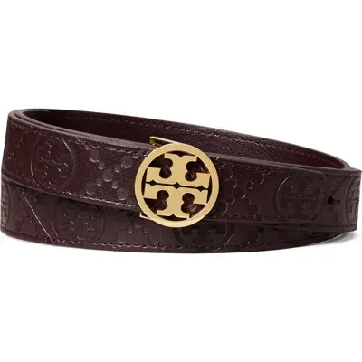 Tory Burch Miller Debossed T Monogram Leather Belt In Albarossa