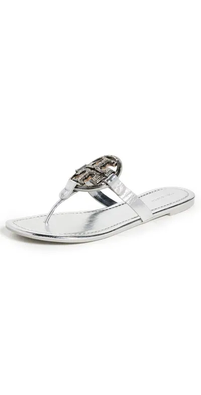 Tory Burch Miller Logo-plaque Sandals In Grey