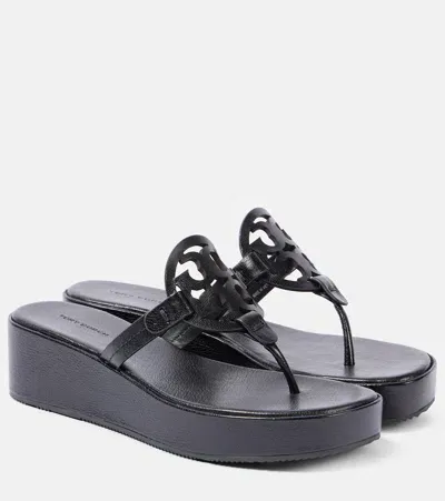 Tory Burch Miller Leather Platform Thong Sandals In Black