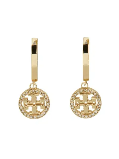 Tory Burch Miller Logo Hoop Earrings In Gold