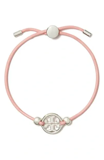 Tory Burch Miller Logo Slider Bracelet In Tory Silver/pink