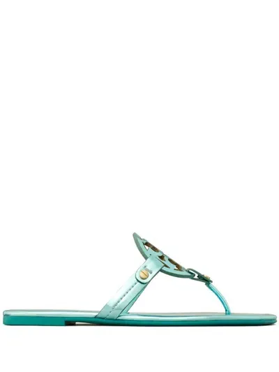 Tory Burch Miller Metallic-effect Slides In Blue