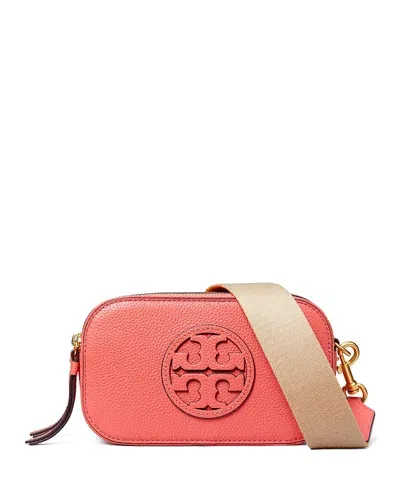 Tory Burch Mini Miller Leather Crossbody Bag In Coral Crush/gold