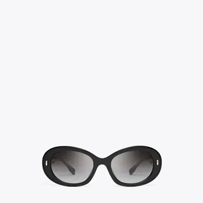 Tory Burch Miller Oval Sunglasses In Black/grey Gradient