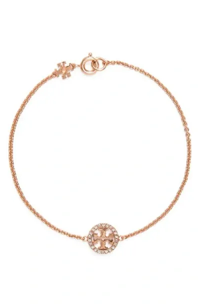 Tory Burch Miller Pavé Charm Bracelet In Rose Gold/crystal