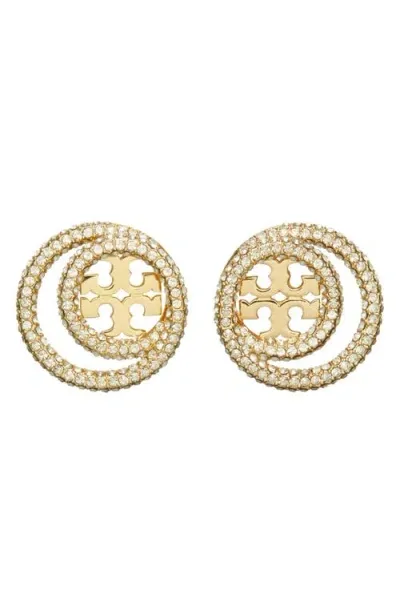 Tory Burch Miller Pavé Crystal Circle Logo Stud Earrings In Tory Gold/crystal