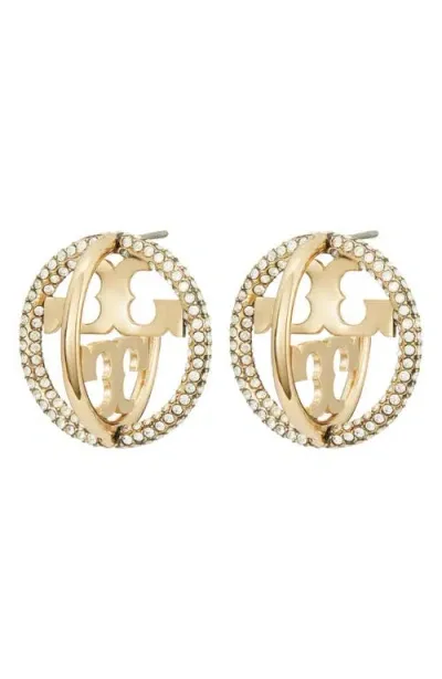 Tory Burch Miller Pavé Double Hoop Earrings In Tory Gold/crystal