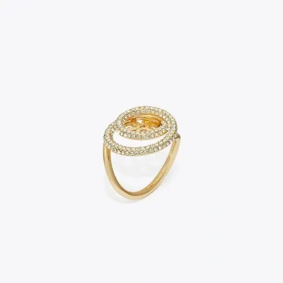 Tory Burch Miller Pavé Double Ring In Tory Gold/crystal