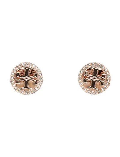 Tory Burch Miller Pave Stud Earring In Rose Gold / Crystal