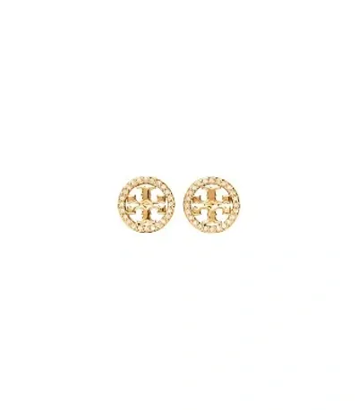 Tory Burch Miller Pavé Stud Earring In Tory Gold/crystal