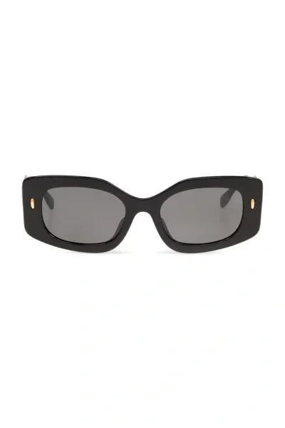 Tory Burch Miller Pushed Rectangle Sunglasses In Black/dark Grey