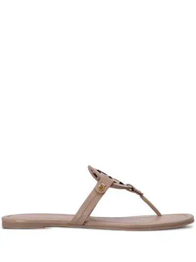 Tory Burch Engraved Logo Sandals In Beige