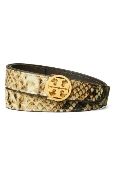 Tory Burch Miller Snakeskin Embossed Belt In 200 Crown Gold