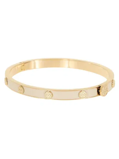 Tory Burch Miller Stud Enamel 5mm Hinge Bracelet In Tory Gold New Ivory