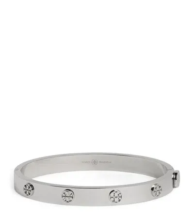 Tory Burch Miller Stud Hinge Bangle In Silver