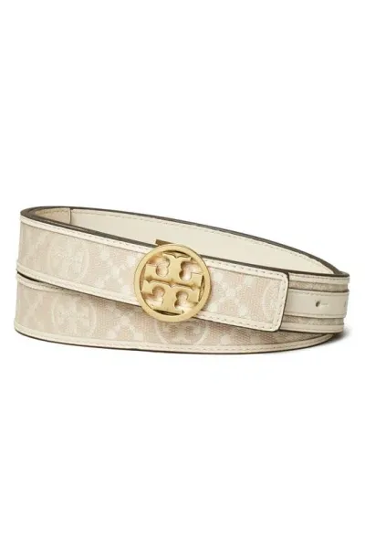 Tory Burch 1" Miller Monogram Belt In Ivory