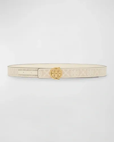 Tory Burch Miller T-monogram Mixed-media Belt In New Ivory