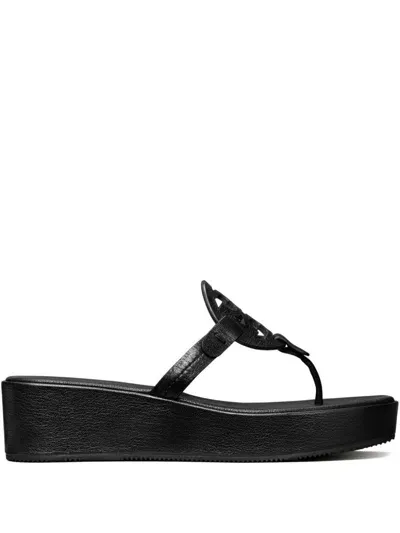 Tory Burch Miller Wedge Thong Sandals In Black