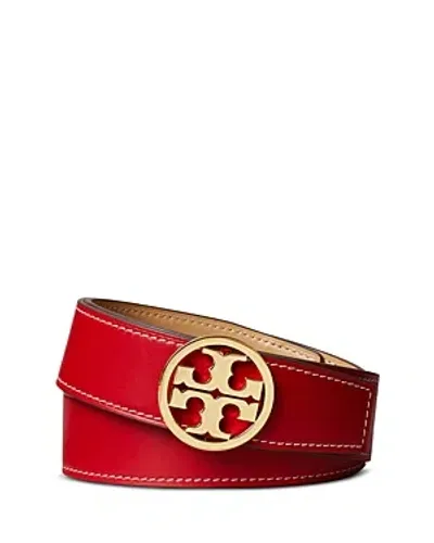 Tory Burch Miller Reversible Logo Belt In Red/tan