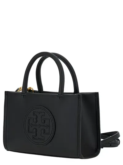 Tory Burch 'mini Ella' Black Tote Bag With Embossed Logo In Eco-leather Woman