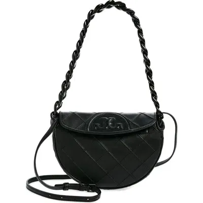 Tory Burch Mini Fleming Soft Crescent Shoulder Bag In Black