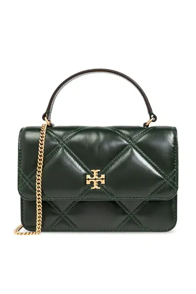 Tory Burch Mini Kira Dimaond Quilted Chain Wallet In Green