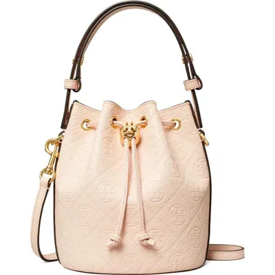 Tory Burch Mini T Monogram Debossed Bucket Bag In Blush