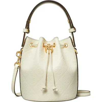 Tory Burch Mini T Monogram Bucket Bag In White