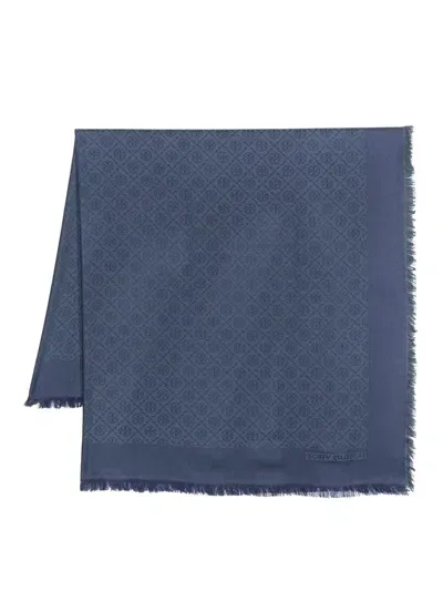 Tory Burch Momnogrammed Scarf In Blue