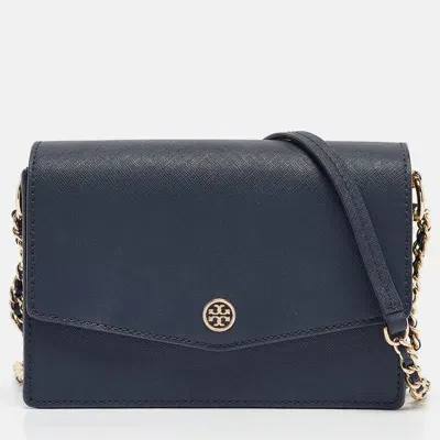 Pre-owned Tory Burch Navy Blue Leather Emerson Crossbody Bag