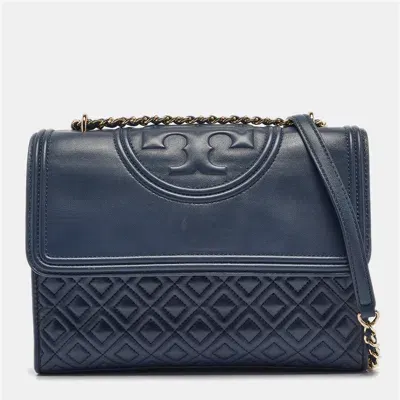 Pre-owned Tory Burch Navy Blue Quilted Leather Fleming Shoulder Bag