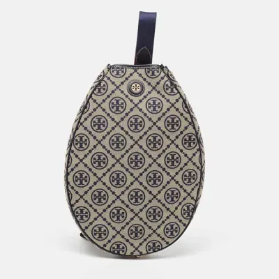 Pre-owned Tory Burch Navy Blue T Monogram Jacquard Canvas Tennis Bag