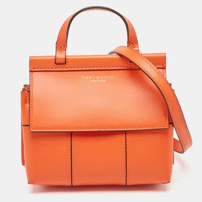 Pre-owned Tory Burch Orange Leather Mini Block-t Satchel