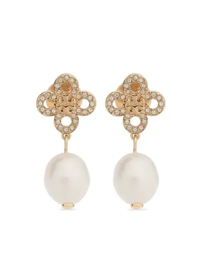 Tory Burch Pearl-embellished Drop Earrings In Gold