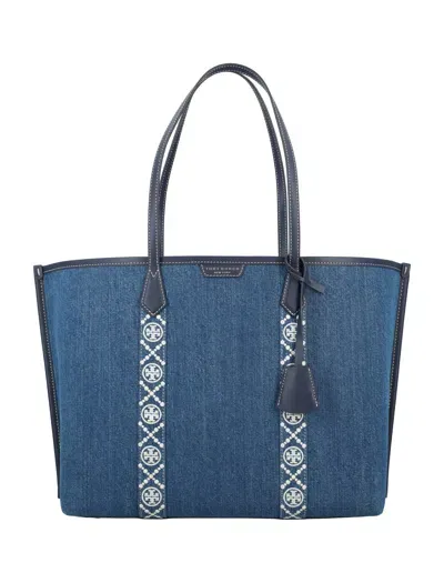 Tory Burch Perry Denim Triple-compartment Tote In Blue