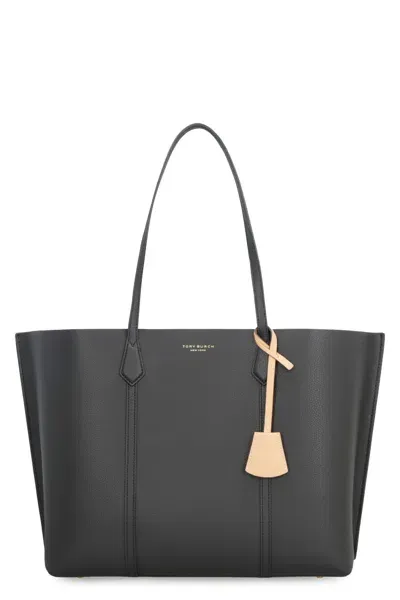 Tory Burch Perry Smooth Leather Tote Bag In Black