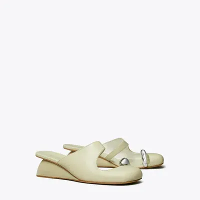 Tory Burch Pierced Mule Wedge In Khaki Sage