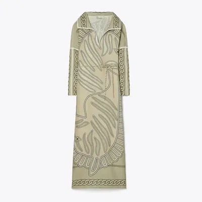 Tory Burch Print Linen Tunic In Khaki Zebra Scarf