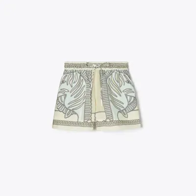 Tory Burch Printed Camp Shorts In Blue Zebra Scarf