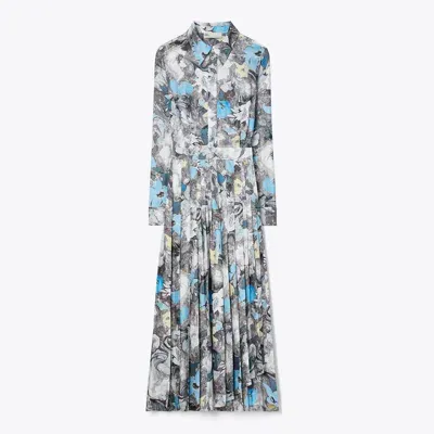 Tory Burch Printed Pleated Silk Twill Dress In Multicolor