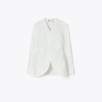 Tory Burch Printed Poplin Jacket In White Pigment Ditsy